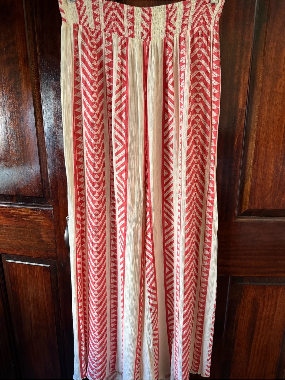 Elan Cream and Red Patterned wide leg pants